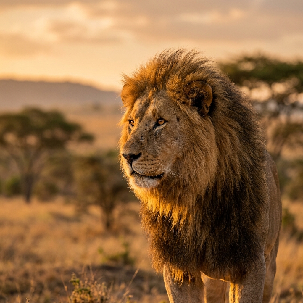 Lion surveying the open savanna